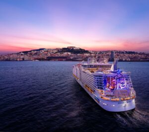 Panoramic,View,From,Sea,Of,Naples,Coastline,,Italy.,Big,Cruise