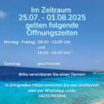 Öffnungzeiten HG Juli 2025